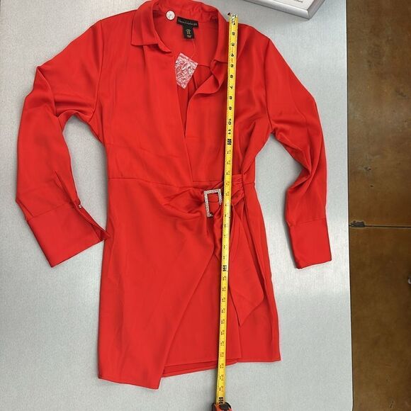 House of harlow red satin rhinestones trim wrap mini dress M - Picture 14 of 14